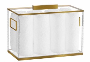 Picture of Lucite Towel Box with 8 White Towels Edged Design Gold